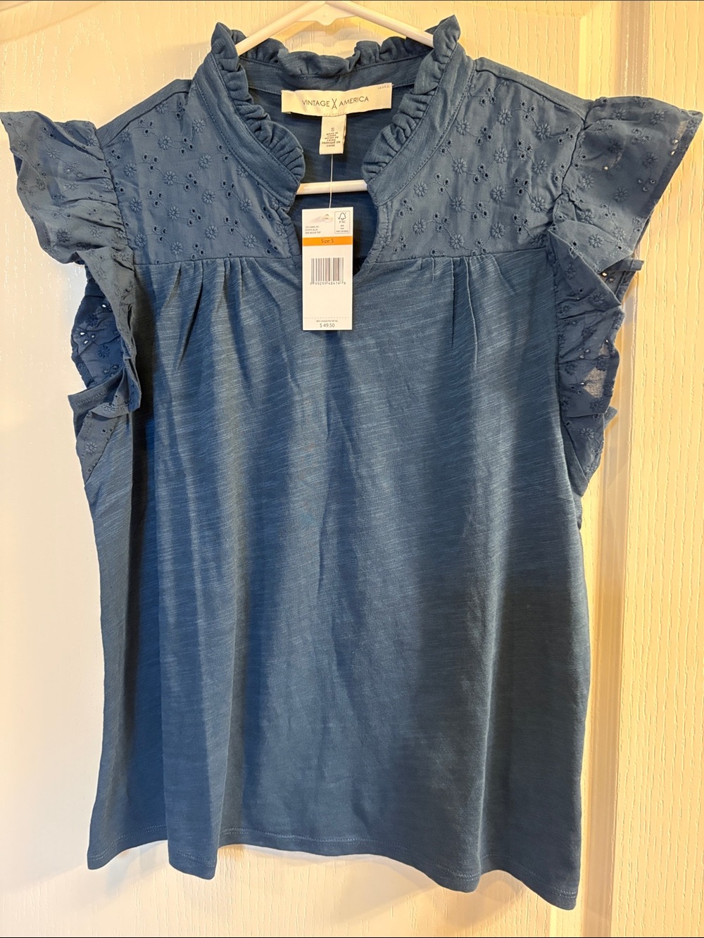 Blue Eyelet Ruffle Sleeve Top | Vintage America - Picture 6 of 13